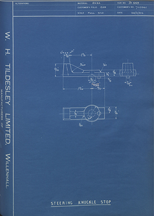 Vauxhall Motors LTD 7118941 Steering Knuckle Stop WH Tildesley Forging Technical Drawing