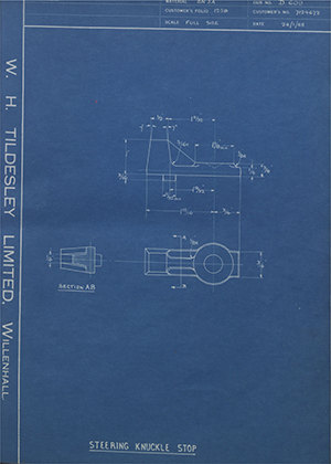 Vauxhall Motors LTD 7124672 Steering Knuckle Stop WH Tildesley Forging Technical Drawing