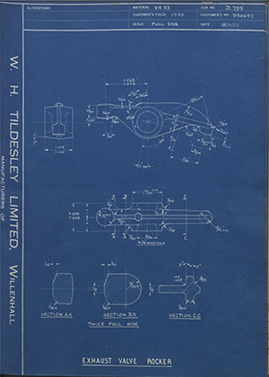 Vauxhall Motors LTD 7130657 Exhaust Valve Rocker WH Tildesley Forging Technical Drawing