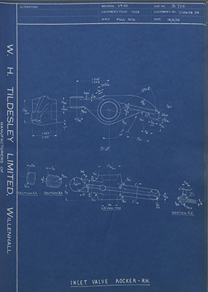 Vauxhall Motors LTD 7130658RH Inlet Valve Rocker - RH WH Tildesley Forging Technical Drawing