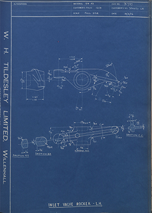 Vauxhall Motors LTD 7130659 - LH Inlet Valve Rocker - LH WH Tildesley Forging Technical Drawing