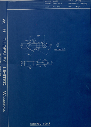 Vauxhall Motors LTD 7134967 Control Lever WH Tildesley Forging Technical Drawing