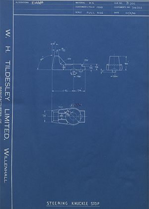 Vauxhall Motors LTD 7141222 Steering Knuckle Stop WH Tildesley Forging Technical Drawing