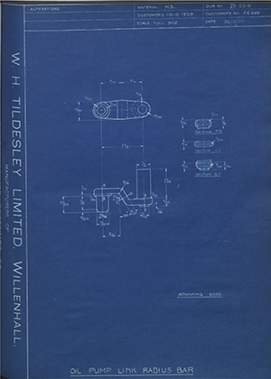 Vauxhall Motors LTD 9E692 Oil Pump Link Radius Bar WH Tildesley Forging Technical Drawing