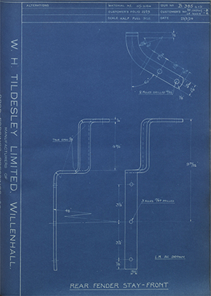 Vauxhall Motors LTD RH1010209 / LH1010210 Rear Fender Stay - Front WH Tildesley Forging Technical Drawing