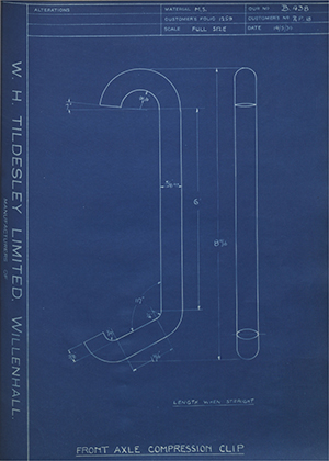 Vauxhall Motors LTD RP18 Front Axle Compression Clip WH Tildesley Forging Technical Drawing