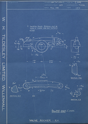 Vauxhall Motors LTD T10196 Valve Rocker - RH WH Tildesley Forging Technical Drawing