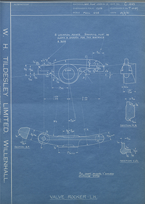 Vauxhall Motors LTD T10197 Valve Rocker - LH WH Tildesley Forging Technical Drawing