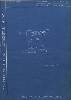 Vauxhall Motors LTD TP1543 / TP13617 Throttle Control Receiver Lever WH Tildesley Forging Technical Drawing