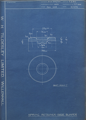 Vauxhall Motors LTD TP1601 Spring Retainer - Bogie Bumper WH Tildesley Forging Technical Drawing