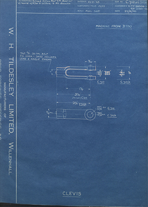 Vauxhall Motors LTD TP20306 / TP25933 Clevis WH Tildesley Forging Technical Drawing