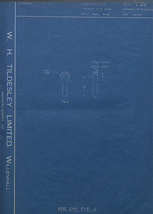 Vauxhall Motors LTD TP25042 Rod End Eye 1/4" WH Tildesley Forging Technical Drawing