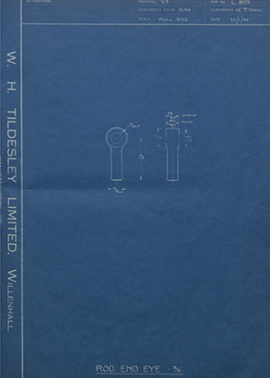 Vauxhall Motors LTD TP25661 Rod End Eye - 3/8&quot; WH Tildesley Forging Technical Drawing