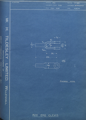 Vauxhall Motors LTD TP25945 Rod End Clevis WH Tildesley Forging Technical Drawing