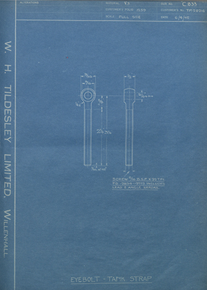 Vauxhall Motors LTD TP28216 Eyebolt - Tank Strap WH Tildesley Forging Technical Drawing