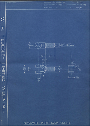 Vauxhall Motors LTD TP3167 Revolver Port Lock Clevis WH Tildesley Forging Technical Drawing