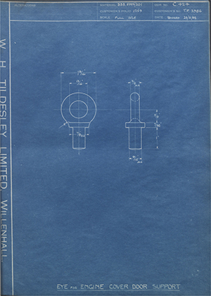 Vauxhall Motors LTD TP3986 Eye for Engine Cover Door Support WH Tildesley Forging Technical Drawing