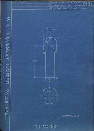 Vauxhall Motors LTD W12614/5/RH Tie Rod End WH Tildesley Forging Technical Drawing