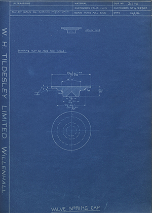 Vauxhall Motors LTD W24763 Valve Spring Cap WH Tildesley Forging Technical Drawing