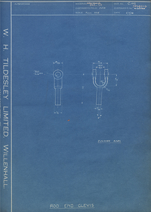 Vauxhall Motors LTD W35539 / 7050514 Rod End Clevis WH Tildesley Forging Technical Drawing