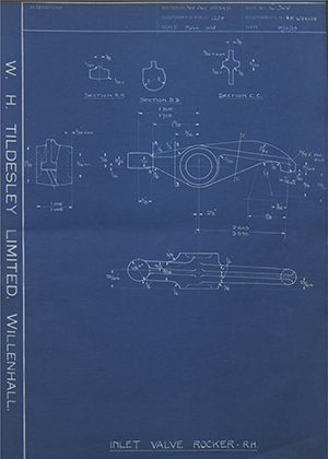 Vauxhall Motors LTD W44038 / RH Inlet Valve Rocker - RH WH Tildesley Forging Technical Drawing