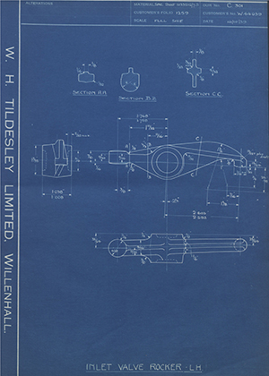 Vauxhall Motors LTD W44039 Inlet Valve Rocker - LH WH Tildesley Forging Technical Drawing