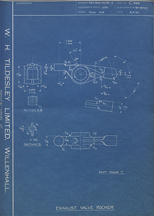 Vauxhall Motors LTD W47207 Exhaust Valve Rocker WH Tildesley Forging Technical Drawing