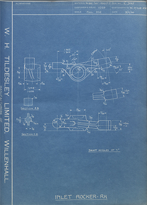 Vauxhall Motors LTD W47208 - RH Inlet Rocker - RH WH Tildesley Forging Technical Drawing