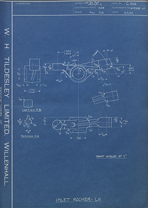 Vauxhall Motors LTD W47209 - LH Inlet Rocker - LH WH Tildesley Forging Technical Drawing