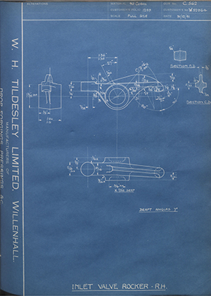 Vauxhall Motors LTD W52964 Inlet Valve Rocker - RH WH Tildesley Forging Technical Drawing