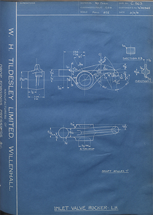 Vauxhall Motors LTD W52965 Inlet Valve Rocker - LH WH Tildesley Forging Technical Drawing