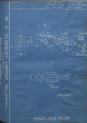 Vauxhall Motors LTD W52966 Exhaust Valve Rocker WH Tildesley Forging Technical Drawing