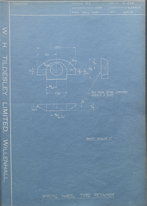 Vauxhall Motors LTD W54528 Spring Wheel Tyre Retainer WH Tildesley Forging Technical Drawing