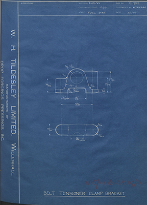 Vauxhall Motors LTD W59546 Belt Tensioner Clamp Bracket WH Tildesley Forging Technical Drawing