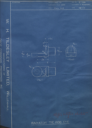 Vauxhall Motors LTD W60292 Radiator Tie Rod Eye WH Tildesley Forging Technical Drawing