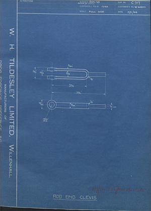 Vauxhall Motors LTD W61899 Rod End Clevis WH Tildesley Forging Technical Drawing