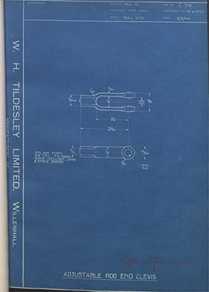 Vauxhall Motors LTD W61922 Adjustable Rod End Clevis WH Tildesley Forging Technical Drawing