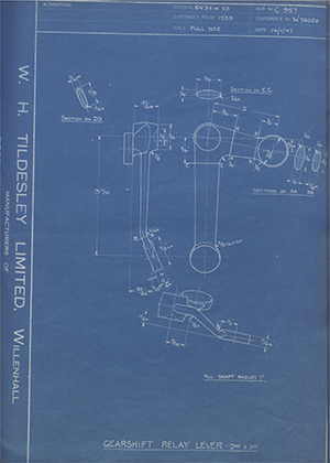 Vauxhall Motors LTD W76058 Gearshift Relay Lever - 2nd & 3rd WH Tildesley Forging Technical Drawing