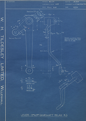 Vauxhall Motors LTD X7087944RD Lever 2nd & 3rd Gearshaft Relay - RD WH Tildesley Forging Technical Drawing