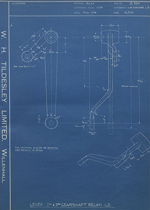 Vauxhall Motors LTD X7087945LD Lever 2nd & 3rd Gearshaft Relay - LD WH Tildesley Forging Technical Drawing