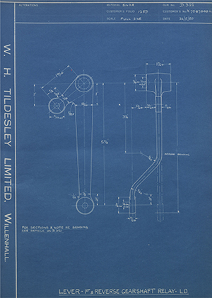 Vauxhall Motors LTD X7087949 Lever - 1st & Reverse Gearshaft Relay - LD WH Tildesley Forging Technical Drawing