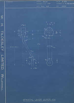 Vauxhall Motors LTD X7087950RH Striking Lever Outer - RH WH Tildesley Forging Technical Drawing