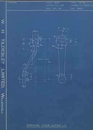 Vauxhall Motors LTD X7087951LH Striking Lever Outer - LH WH Tildesley Forging Technical Drawing