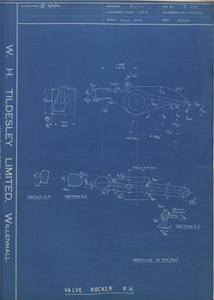 Vauxhall Motors LTD X7125216 Valve Rocker - RH WH Tildesley Forging Technical Drawing