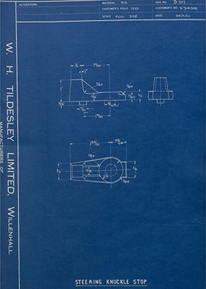 Vauxhall Motors LTD X7141392 Steering Knuckle Stop WH Tildesley Forging Technical Drawing