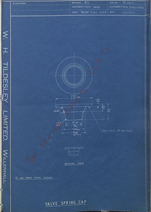 Vauxhall Motors LTD X7146485 Valve Spring Cap WH Tildesley Forging Technical Drawing