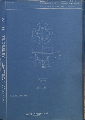 Vauxhall Motors LTD X7147519 Valve Spring Cap WH Tildesley Forging Technical Drawing