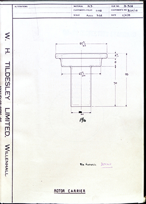 Veloce LTD B/60/114 Rotor Carrier WH Tildesley Forging Technical Drawing