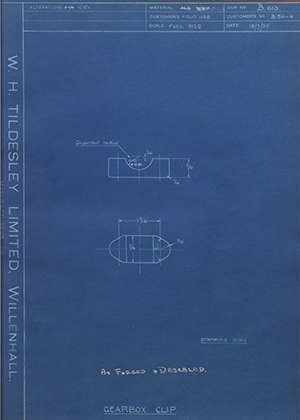 Veloce LTD B54-4 Gearbox Clip WH Tildesley Forging Technical Drawing