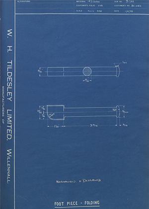 Veloce LTD BK018/2 Foot Piece - Folding WH Tildesley Forging Technical Drawing